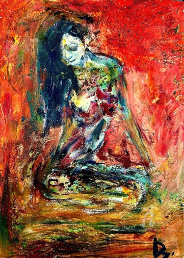 Nue femme rouge 绘画 标题为“Nue femme rouge” 由Julien Danaux (Artdanaux), 原创艺术品, 水彩