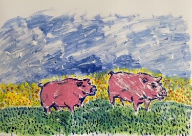 제목이 "Pigs in the field"인 그림 Waldemar Pars로, 원작, 아크릴