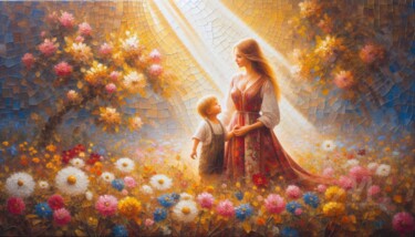 "Mother and child wi…" başlıklı Dijital Sanat Davina Dugnas tarafından, Orijinal sanat, Dijital Resim Ahşap Sedye çerçevesi…