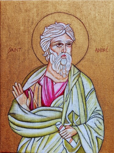 Peinture intitulée "Saint André apôtre" par Laure Barlet, Œuvre d'art originale, Huile