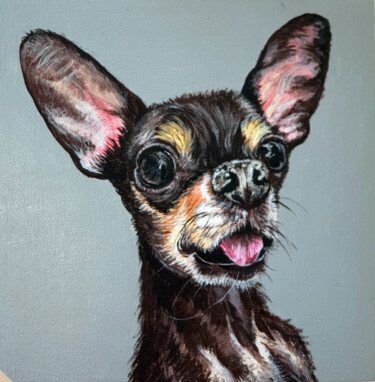Toy terrier. Dog sweat. Portrait of a terrier. Schilderij getiteld "Toy terrier. Dog sw…" door Antonina Pavlic, Origineel Kunstwerk, Acryl