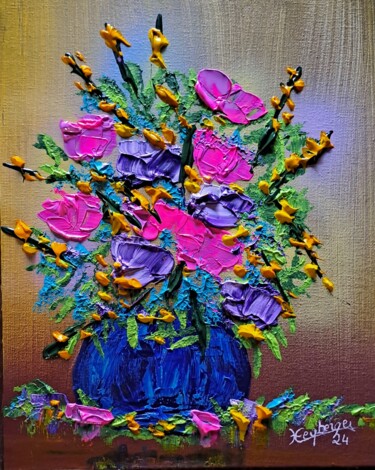 Pintura titulada "Bouquet Liliane" por Céline Liliane Heyberger, Obra de arte original, Acrílico