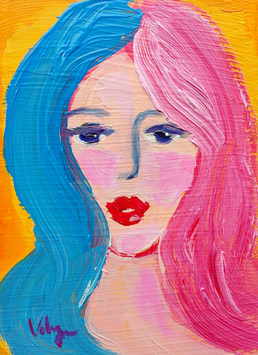 Pink Portrait Woman Abstrakt Painting titled "Pink Portrait Woman…" by Natalya Volynska, Original Artwork, Acrylic Mounted on Wood Panel
