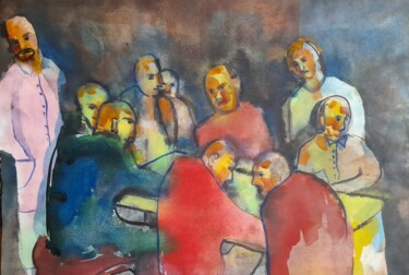 Painting titled "Мужской клуб" by Alexey Zhucovsky, Original Artwork, Watercolor