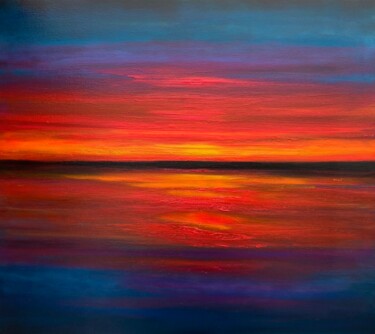 Painting titled "An Hour After Sunset" by Julia Everett, Original Artwork, Oil Mounted on Wood Stretcher frame