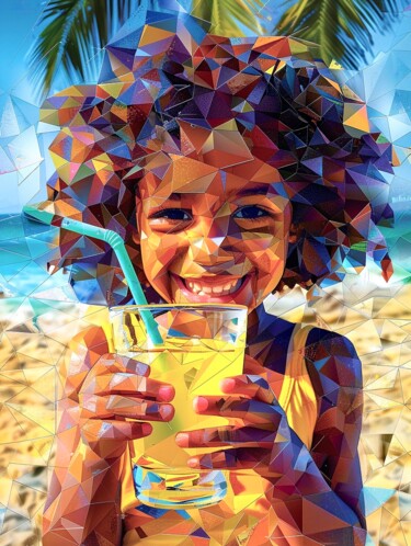 GIRL WITH LEMONADE ON THE BEACH Digital Arts titled "GIRL WITH LEMONADE…" by Maria Tuzhilkina, Original Artwork, Digital Painting Mounted on Wood Stretcher…
