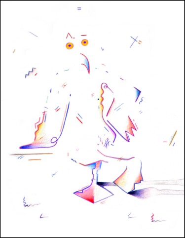 L’ATTENTE ZÉROZOÏSTE Dessin intitulée "L’ATTENTE ZÉROZOÏSTE" par François-Pierre Bleau (Dit Zéro Zoo), Œuvre d'art originale, Crayon