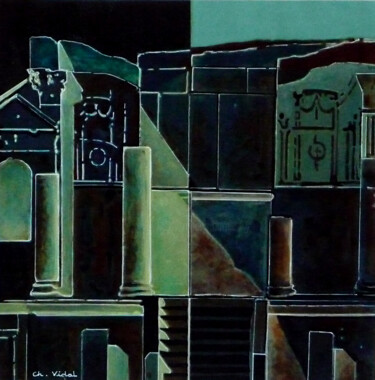 Une nuit à Pompéi Peinture intitulée "Une nuit à Pompéi" par Christian Vidal, Œuvre d'art originale, Acrylique Monté sur Panneau de bois