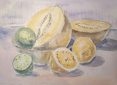 Painting titled "Лимоны, лаймы и дыни" by Vladislav Guzeev, Original Artwork, Watercolor