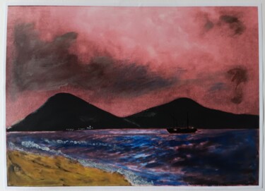 Pêche de nuit sous un ciel ombragé Peinture intitulée "Pêche de nuit sous…" par David Julien, Œuvre d'art originale, Huile