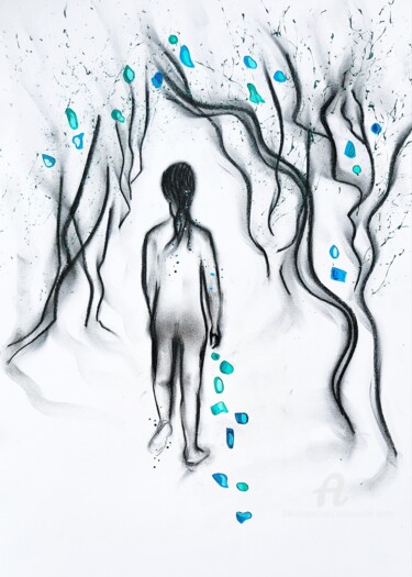L'enfant et les pierres II 图画 标题为“L'enfant et les pie…” 由Emmanuelle Donzé, 原创艺术品, 木炭