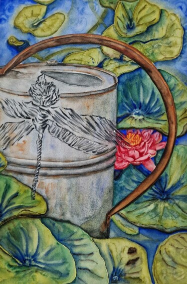 绘画 标题为“Pond with water lil…” 由Olena Yemelianova, 原创艺术品, 水彩