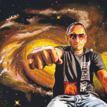Painting titled "Gold space vacation" by Cyril Saint Jongers, Original Artwork, Acrylic Mounted on Wood Stretcher frame