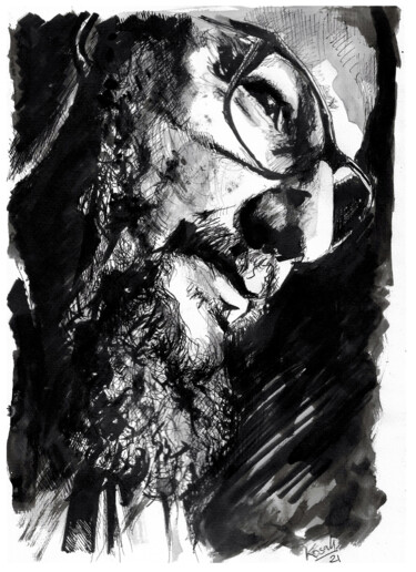 图画 标题为“Self Portrait - 11.…” 由Jakub Kossakowski (Art After Hours), 原创艺术品, 墨