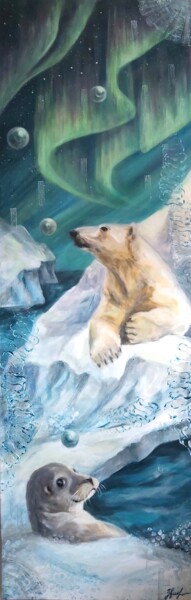 「Codes de l'univers」というタイトルの絵画 Olena Noizetによって, オリジナルのアートワーク, アクリル ウッドストレッチャーフレームにマウント