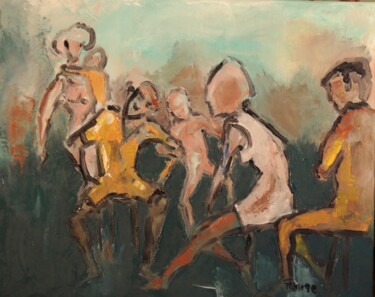 Painting titled "Le conteur" by Thierry Faure, Original Artwork, Oil Mounted on Wood Stretcher frame