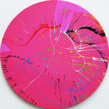 Splash 51 - moderne Kunst auf Magenta Painting titled "Splash 51 - moderne…" by Mark Hellbusch, Original Artwork, Lacquer Mounted on Wood Stretcher frame