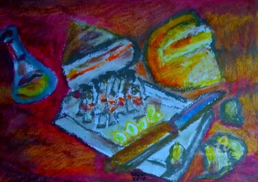 Painting titled "Pain, bacon, brandy…" by Slobodan Spasojevic (Spaki), Original Artwork, Pastel