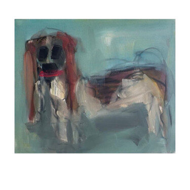 Peinture intitulée "Hound Dog, blue" par Karen Thomas, Œuvre d'art originale, Acrylique
