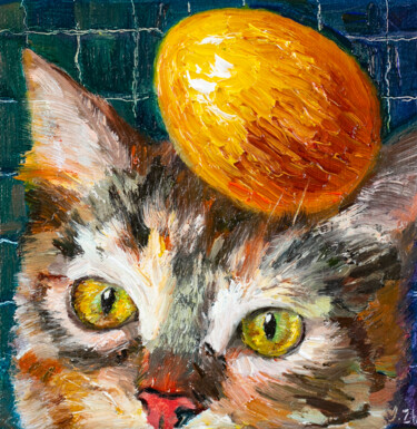 Painting titled "May I have an egg" by Ying Zhang, Original Artwork, Oil Mounted on Wood Stretcher frame