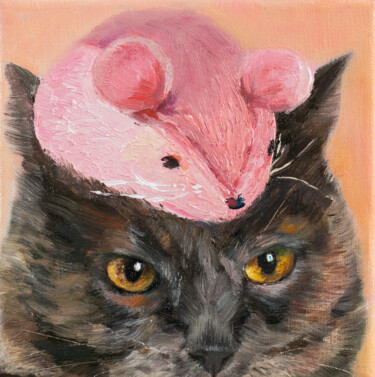 Картина под названием "Pink mouse" - Ying Zhang, Подлинное произведение искусства, Масло Установлен на Деревянная рама для н…