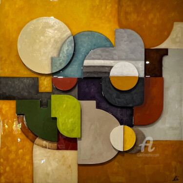 绘画 标题为“Yellow Composition…” 由Louise Isackson, 原创艺术品, 油 安装在纸板上