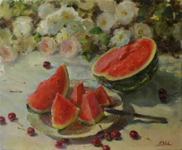 绘画 标题为“Watermelon” 由Svitlana Vol, 原创艺术品, 油 安装在木质担架架上