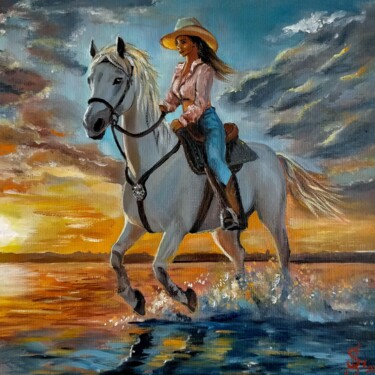 绘画 标题为“Sunset Ride” 由Sasha Savona, 原创艺术品, 油 安装在纸板上