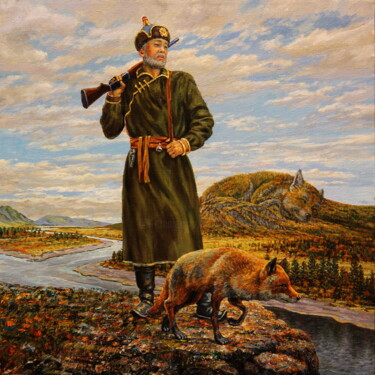 The Fox and the Hunter (Tuvan Fairy Tale) Schilderij getiteld "The Fox and the Hun…" door Georgij Inesin (Georgy Ineshin Georgij Inesin), Origineel Kunstwerk, Olie Ge…