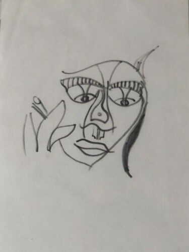 Drawing titled "Fumée" by Cyana, Original Artwork, Marker Mounted on Glass