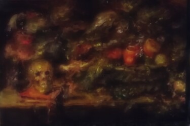 Vanité avec Un Panier de Fleurs et de Fruits 绘画 标题为“Vanité avec Un Pani…” 由Amazeigh Bouzékri, 原创艺术品, 油