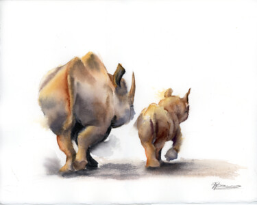 Gentle Giants: A Walk Together Peinture intitulée "Gentle Giants: A Wa…" par Paintispassion, Œuvre d'art originale, Aquarelle