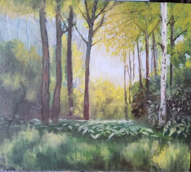 Картина под названием "Birch in Forest Pai…" - Anzhelika Izzi, Подлинное произведение искусства, Масло