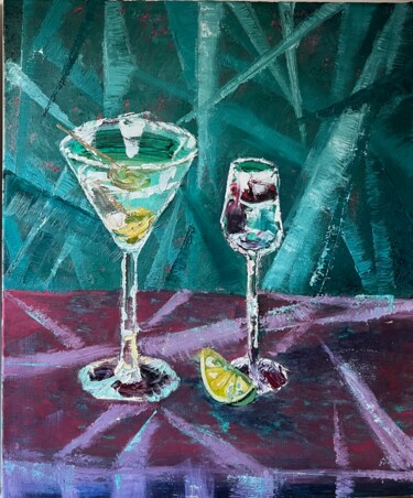 Peinture intitulée "Deux verres sur la…" par Alexandra Uryasova, Œuvre d'art originale, Acrylique Monté sur Châssis en bois