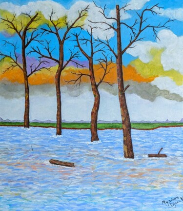 Painting titled "Débordement" by Myriam Djaouk, Original Artwork, Acrylic Mounted on Wood Stretcher frame
