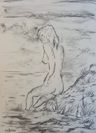 Julie et les oies sauvages Drawing titled "Julie et les oies s…" by Roberto Urbano, Original Artwork, Charcoal