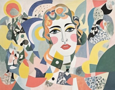 Spectrum Elegance: Portrait of a Lady in Vibrant Attire 绘画 标题为“Spectrum Elegance:…” 由Asel, 原创艺术品, 丙烯 安装在木质担架架上