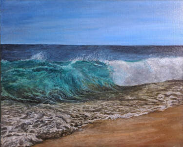 Painting titled "the sea wave" by Aleksandr Najdenov, Original Artwork, Oil Mounted on Cardboard