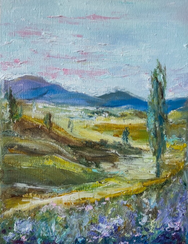 Painting titled "Toscana landscape o…" by Olga Ponomarenko, Original Artwork, Oil Mounted on Cardboard