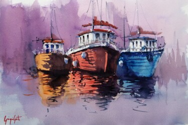Peinture intitulée "boats 88" par Giorgio Gosti, Œuvre d'art originale, Aquarelle