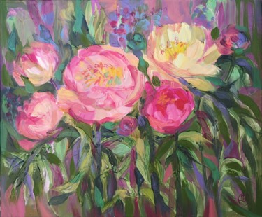 Schilderij getiteld "Pink Peonies" door Irina Privedentseva, Origineel Kunstwerk, Olie