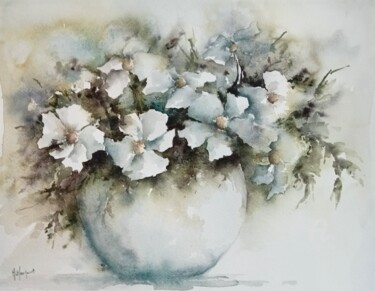 Peinture intitulée "Le vase bleu" par Marie-Charlotte Houpeurt-Chauffeté, Œuvre d'art originale, Aquarelle