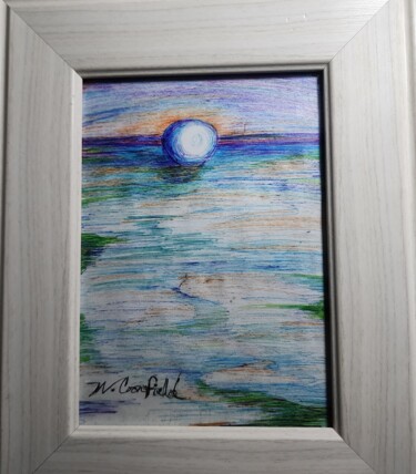 Drawing titled "Planet Dusk Sunset" by Wiley Coonfield, Original Artwork, Ballpoint pen Mounted on Cardboard