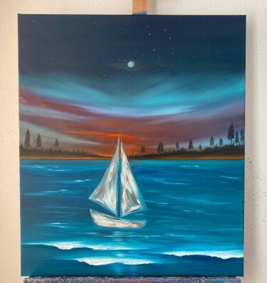 Pittura intitolato "Ghost Sailing Ship…" da Diana Gukepsheva, Opera d'arte originale, Olio