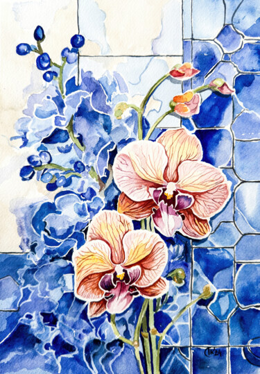 Orchid Serenity Painting titled "Orchid Serenity" by Irina Kurganskaya, Original Artwork, Watercolor