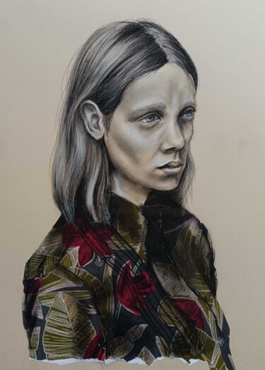 Dessin intitulée "tristesse" par Cathy, Œuvre d'art originale, Pastel