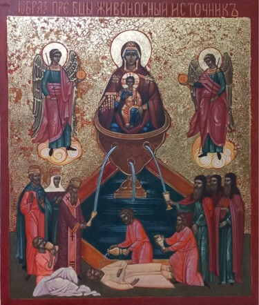 Pittura intitolato "Икона Богородицы Жи…" da Svetlana Fatianova, Opera d'arte originale, pigmenti