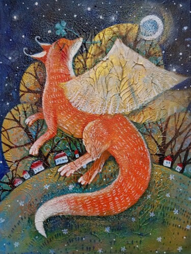 绘画 标题为“Dragonfox Drakolis” 由Юлия Поташова (Вострикова), 原创艺术品, 丙烯 安装在木质担架架上