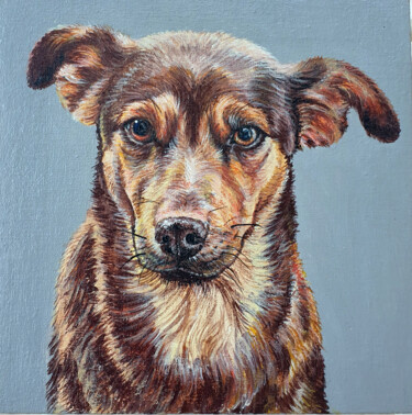 Portrait of a brown dog. Street dog. 绘画 标题为“Portrait of a brown…” 由Antonina Pavlic, 原创艺术品, 丙烯