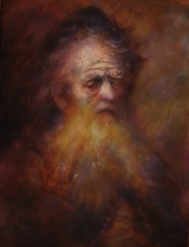 D'après Rembrandt, Portrait of an Old Man Peinture intitulée "D'après Rembrandt,…" par Amazeigh Bouzékri, Œuvre d'art originale, Huile